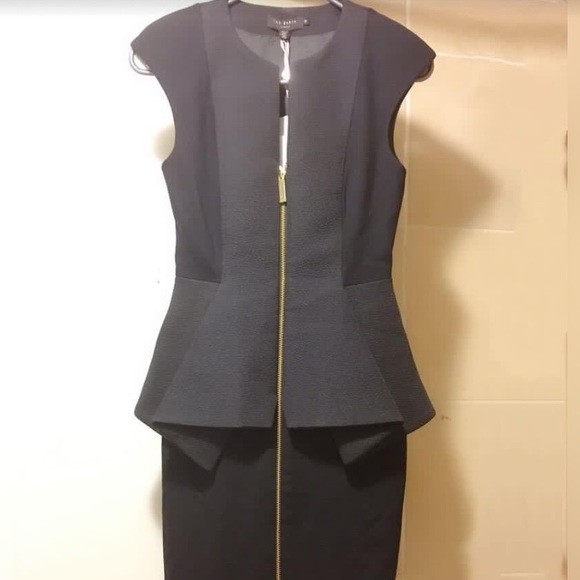 New-Ted Baker Textured Peplum Detail Dress - Picture 5 of 6